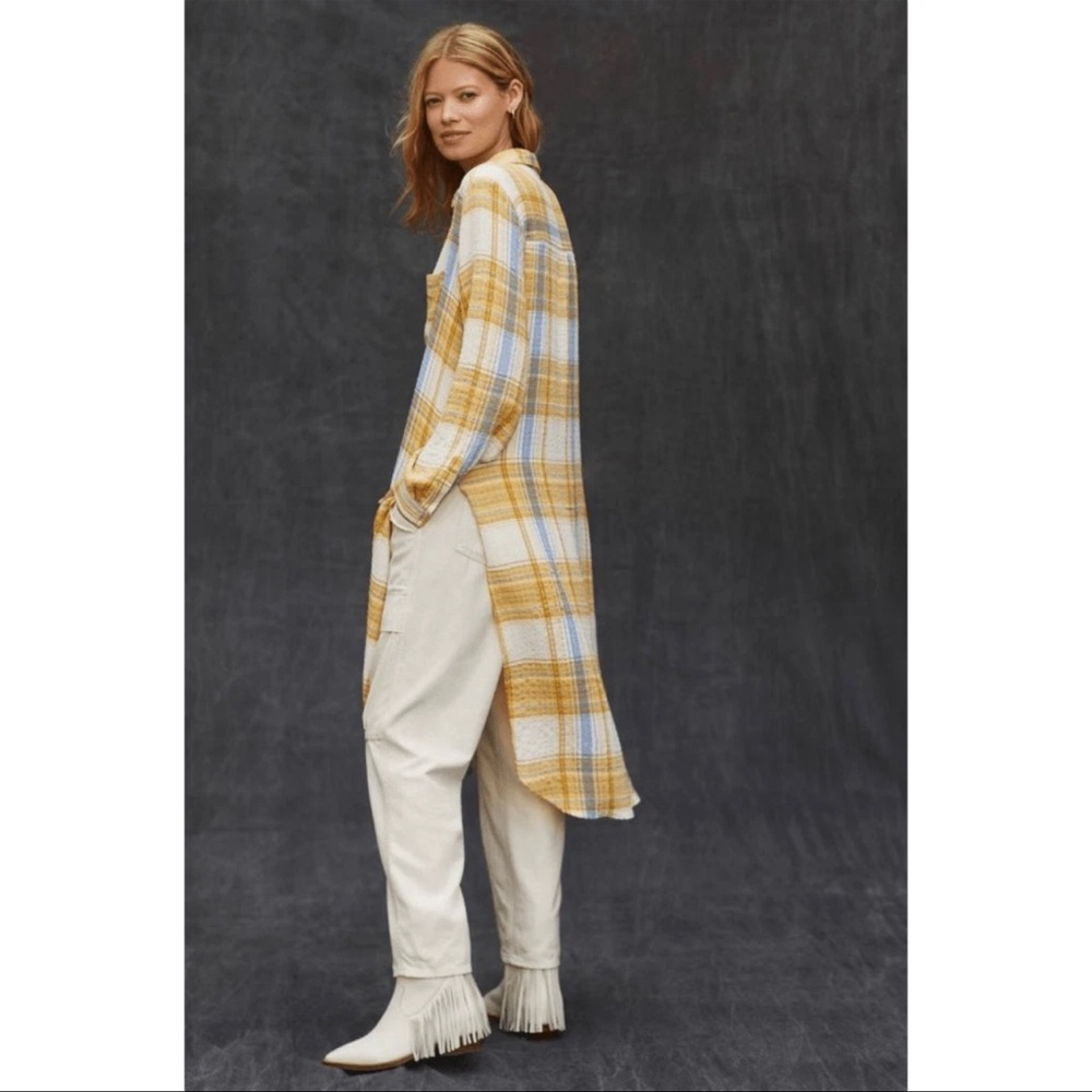 Pilcro for Anthropologie Side-Slit Maxi Tunic Buttondown Neutral Motif textured - Picture 3 of 11